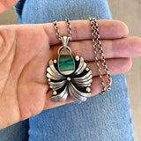 The Octopus's Garden Necklace - Blue Opal Petrified Wood and Sterling Silver- 18" Chunky Sterling Rolo Chain