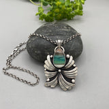 The Octopus's Garden Necklace - Blue Opal Petrified Wood and Sterling Silver- 18" Chunky Sterling Rolo Chain