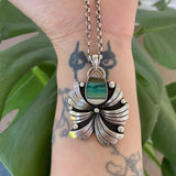 The Octopus's Garden Necklace - Blue Opal Petrified Wood and Sterling Silver- 18" Chunky Sterling Rolo Chain