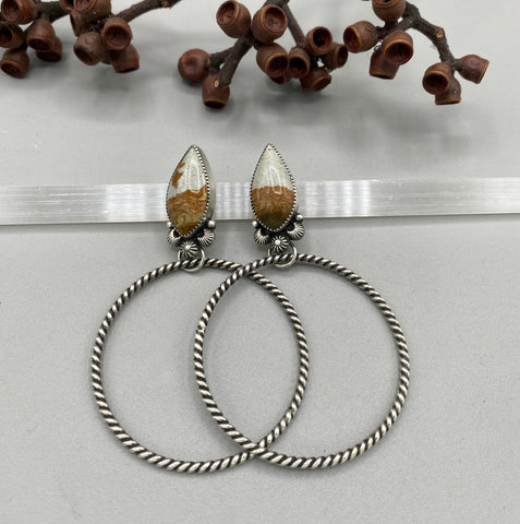 The Desert Bloom Large Hoop Earrings- Owyhee Jasper and Sterling Silver- Post Earrings for Pierced Ears