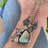 The Twin Palms Necklace- Natural Royston Turquoise and Sterling Silver- 20" Chunky Sterling Rolo Chain