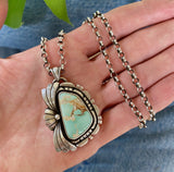 The Twin Palms Necklace- Natural Royston Turquoise and Sterling Silver- 20" Chunky Sterling Rolo Chain