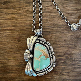 The Twin Palms Necklace- Natural Royston Turquoise and Sterling Silver- 20" Chunky Sterling Rolo Chain
