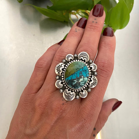 The Passage Ring- Bao Canyon Turquoise/Bamboo Mountain Turquoise/Black Bridge Variscite and Sterling Silver- Finished to Size or as a Pendant