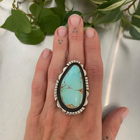 The Shadowbox Ring- Natural High Grade Royston Turquoise and Sterling Silver- Finished to Size or as a Pendant