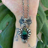 The Peacock Necklace - Blue Opal Petrified Wood and Sterling Silver- 18" Chunky Sterling Infinity Chain