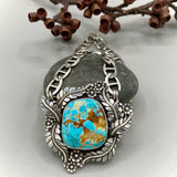 The Persephone Necklace- Royston Turquoise and Sterling Silver- Heavyweight Sterling Mariner Chain