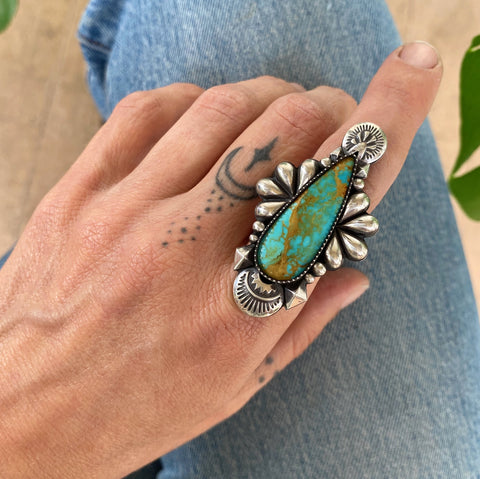 The Dagger Ring- Rising Phoenix Turquoise and Sterling Silver- Finished to Size or as a Pendant