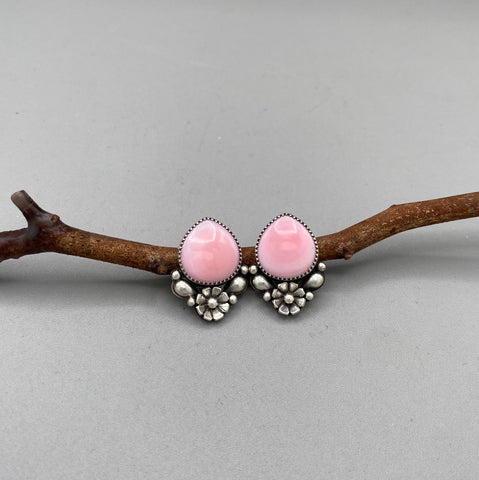 The Plumeria Earrings- Pink Conch Shell and Sterling Silver
