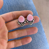 The Plumeria Earrings- Pink Conch Shell and Sterling Silver