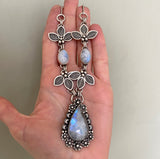 The Plumeria Necklace- Rainbow Moonstone and Sterling Silver