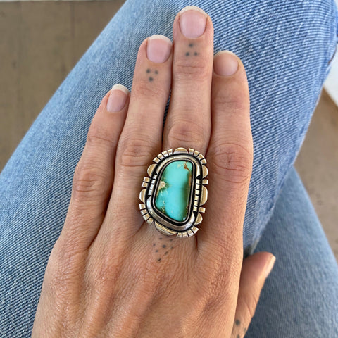 The Silhouette Ring 2- Natural Royston Turquoise and Sterling Silver- Finished to Size or as a Pendant