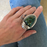 The Cosmic Portal Ring- Natural Bamboo Mountain Turquoise and Sterling Silver- Finished to Size or as a Pendant