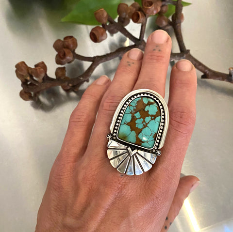 The Cosmic Portal Ring- Bamboo Mountain Turquoise and Sterling Silver- Finished to Size or as a Pendant