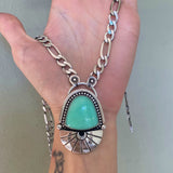 The Cosmic Portal Necklace- Chrysoprase and Sterling Silver - 16-19" Sterling Figaro Chain