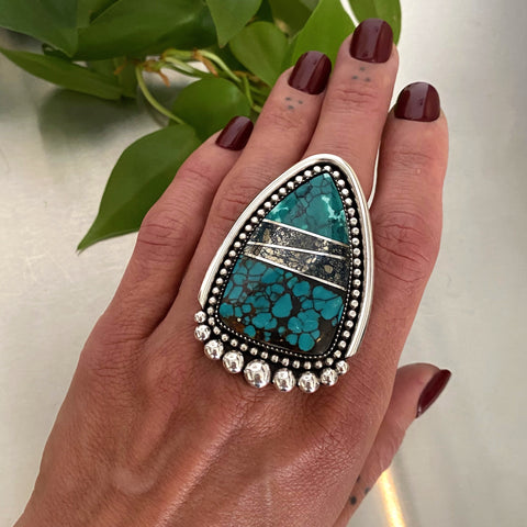 The Protector Ring- Bamboo Mountain/Morenci II/Cloud Mountain Turquoise and Sterling Silver- Finished to Size or as a Pendant