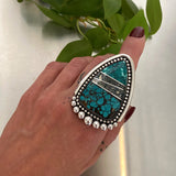 The Protector Ring- Bamboo Mountain/Morenci II/Cloud Mountain Turquoise and Sterling Silver- Finished to Size or as a Pendant