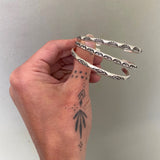 New Designs! Set of 3 Stamped Sterling Stacker Cuffs- Diamonds, Arches, Rays motif- Set of 3 Silver Bracelets