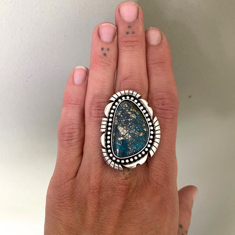 The Prospector Ring- Morenci II Turquoise and Sterling Silver- Finished to Size or as a Pendant