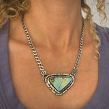 The Silhouette Necklace- Natural Royston Turquoise and Sterling Silver- 18" Chunky Sterling Curb Chain