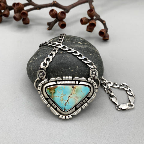 The Silhouette Necklace- Natural Royston Turquoise and Sterling Silver- 18" Chunky Sterling Curb Chain