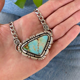 The Silhouette Necklace- Natural Royston Turquoise and Sterling Silver- 18" Chunky Sterling Curb Chain