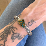 Heavyweight Stamped Cuff- Size S/M- Morenci II Turquoise and Chunky Sterling Silver Bracelet
