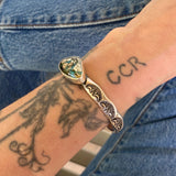 Heavyweight Stamped Cuff- Size S/M- Morenci II Turquoise and Chunky Sterling Silver Bracelet