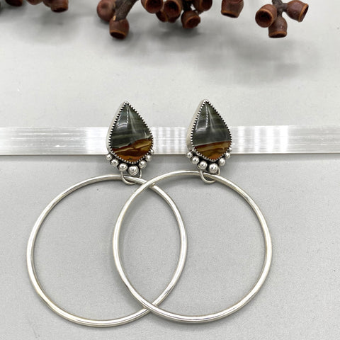 The Sedona Large Hoop Earrings- Polychrome Jasper and Sterling Silver- Post Earrings for Pierced Ears