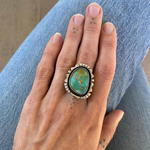 The Shadowbox Ring- Natural Royston Turquoise and Sterling Silver- Finished to Size or as a Pendant