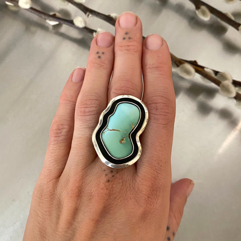 The Shadowbox Squiggle Ring- Natural High-Grade Royston Turquoise and Sterling Silver- Finished to Size or as a Pendant