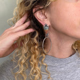 The Shield Large Hoop Earrings- Polychrome Jasper and Sterling Silver- Post Earrings for Pierced Ears