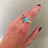 Natural Royston Turquoise and Solid 14k Gold Ring- Size 6.5 (can be sized up 1/2 size)