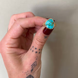 Natural Royston Turquoise and Solid 14k Gold Ring- Size 6.5 (can be sized up 1/2 size)