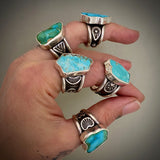 The Squiggle Signet Ring- Size 7- Sonoran Gold Turquoise and Sterling Silver