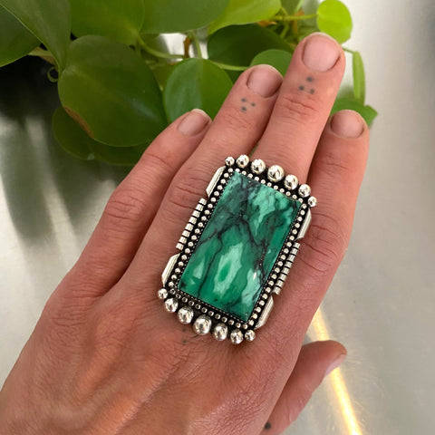 The Verdure Ring- Emerald Rose Variscite and Sterling Silver- Finished to Size or as a Pendant
