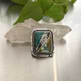 The Sunbeam Ring- Bamboo Mountain/Morenci II/Bao Canyon Turquoise and Sterling Silver- Finished to Size or as a Pendant