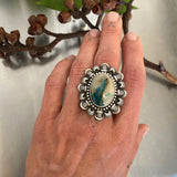 The Sundial Ring- Blue Lightning Chrysocolla and Sterling Silver- Finished to Size or as a Pendant