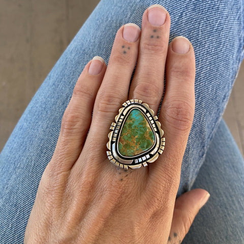 The Silhouette Ring 1- Natural Royston Turquoise and Sterling Silver- Finished to Size or as a Pendant