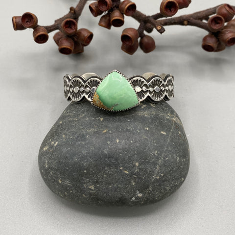 The Desert Rose Cuff- Size XS/S- Natural Australian Variscite and Stamped Sterling Silver Bracelet