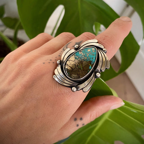 The Wave Ring- Morenci II Turquoise and Sterling Silver- Finished to Size or as a Pendant