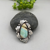 The Wave Ring - Blue Opal Petrified Wood and Sterling Silver- Finished to Size or as a Pendant
