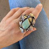 The Wave Ring - Blue Opal Petrified Wood and Sterling Silver- Finished to Size or as a Pendant