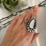 The Moonflower Ring 2- Natural White Buffalo and Sterling Silver- Finished to Size or as a Pendant