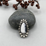 The Moonflower Ring 2- Natural White Buffalo and Sterling Silver- Finished to Size or as a Pendant