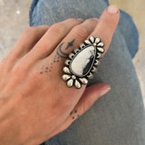 The Moonflower Ring 2- Natural White Buffalo and Sterling Silver- Finished to Size or as a Pendant