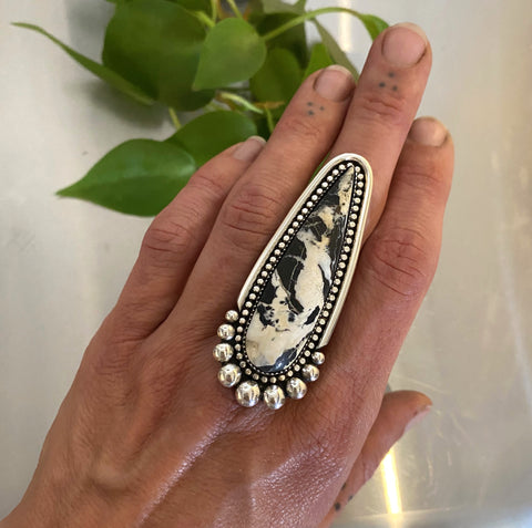 White Buffalo Talon Ring- White Buffalo Turquoise and Sterling Silver- Finished to Size or as a Pendant