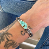 Heavyweight Stamped Cuff- Size XS/S- Natural Royston Turquoise and Chunky Sterling Silver Bracelet