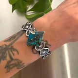 The Zig Zag Cuff- Size XS/S- Morenci II Turquoise/Angel Wing Variscite/Bamboo Mountain Turquoise and Stamped Sterling Silver Bracelet