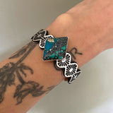 The Zig Zag Cuff- Size XS/S- Morenci II Turquoise/Angel Wing Variscite/Bamboo Mountain Turquoise and Stamped Sterling Silver Bracelet